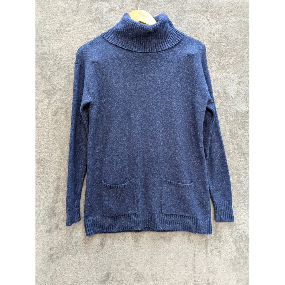 Classic Turtleneck Sweater Women XS Blue Marled Knit Pockets Loft Outlet